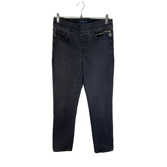 TOMMY HILFIGER Women's Gramercy Mid Rise Skinny Pull On Jeggings Jeans Black 8 - Picture 1 of 11
